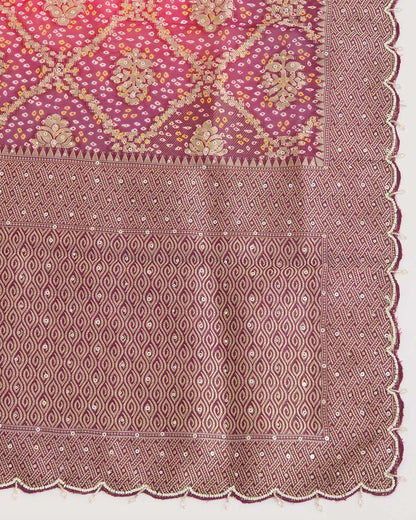 Beige & Magenta Tissue Lurex Embroidered Suit Set