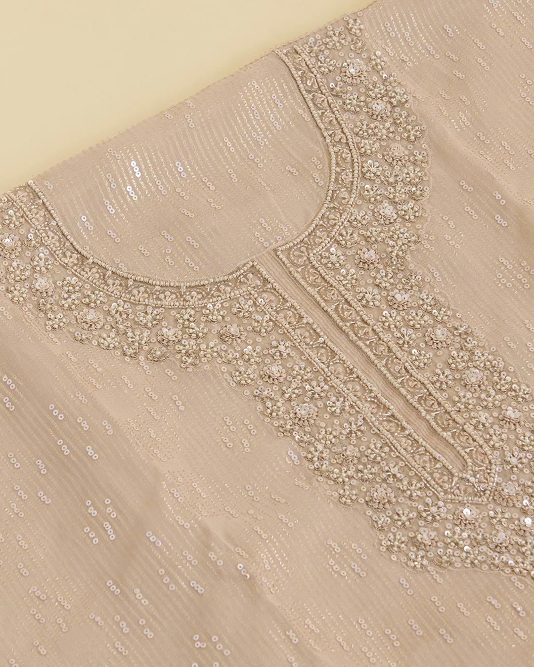 Beige & Magenta Tissue Lurex Embroidered Suit Set
