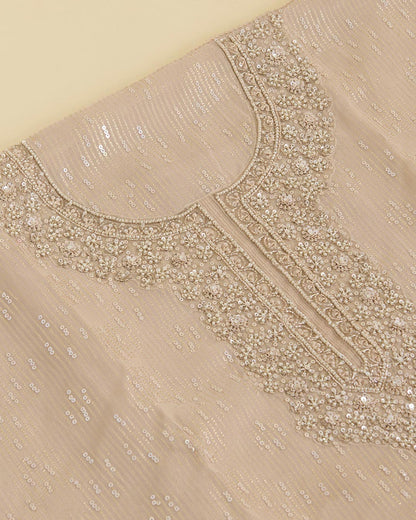 Beige & Magenta Tissue Lurex Embroidered Suit Set