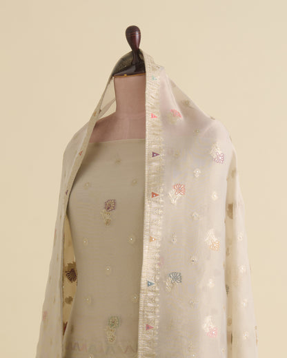 Beige Tissue Lurex Kurta Set with Multicolour Butti & Zardozi Work