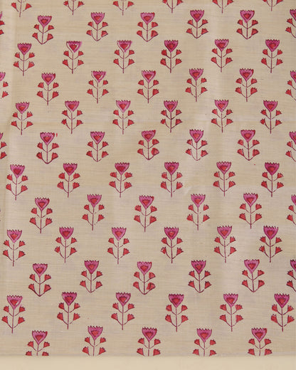 Beige Pink Tussar Printed Suit with Dupatta & Cotton Silk Bottom