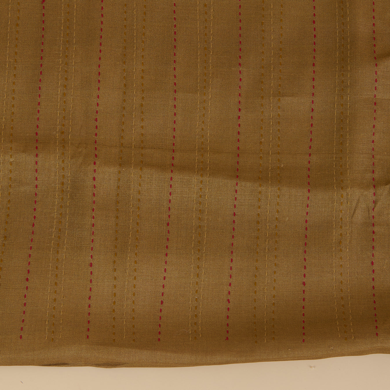 Beige Red Tussar Silk Katha Stitch Embroidered Suit