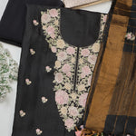 Black Tussar Silk Kurta Set with Resham & Zari Embroidery