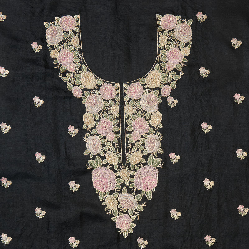 Black Tussar Silk Kurta Set with Resham & Zari Embroidery