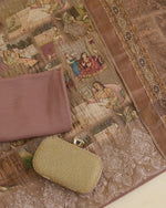Beige Tussar Silk Printed Kurta Set with Zari & Sequin Highlights