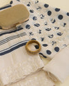 Polka Doted Printed Kurta with Parsi Work Embroidery Cream & Black Suit Piece