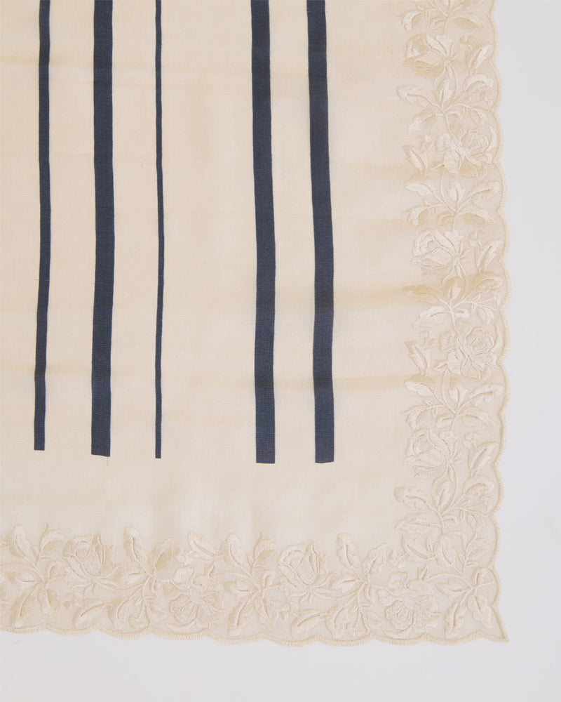 Polka Doted Printed Kurta with Parsi Work Embroidery Cream & Black Suit Piece