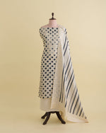 Polka Doted Printed Kurta with Parsi Work Embroidery Cream & Black Suit Piece