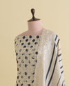 Polka Doted Printed Kurta with Parsi Work Embroidery Cream & Black Suit Piece