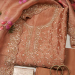 Dusty Peach Silk Tissue Kurta Set with Cutdana & Jaal Print