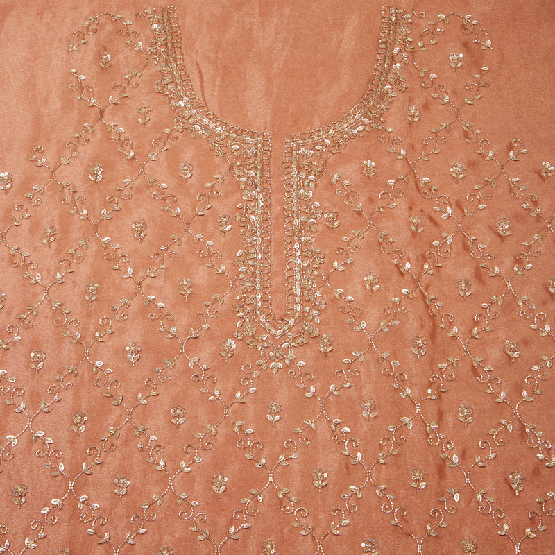 Dusty Peach Silk Tissue Kurta Set with Cutdana & Jaal Print