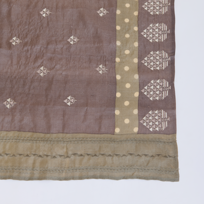Dark Grey Tussar Silk Printed Kurta with Embroidered Dupatta