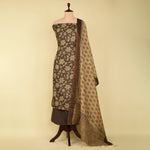 Dusty Grey Tussar Silk Printed Suit with Tussar Silk Dupatta