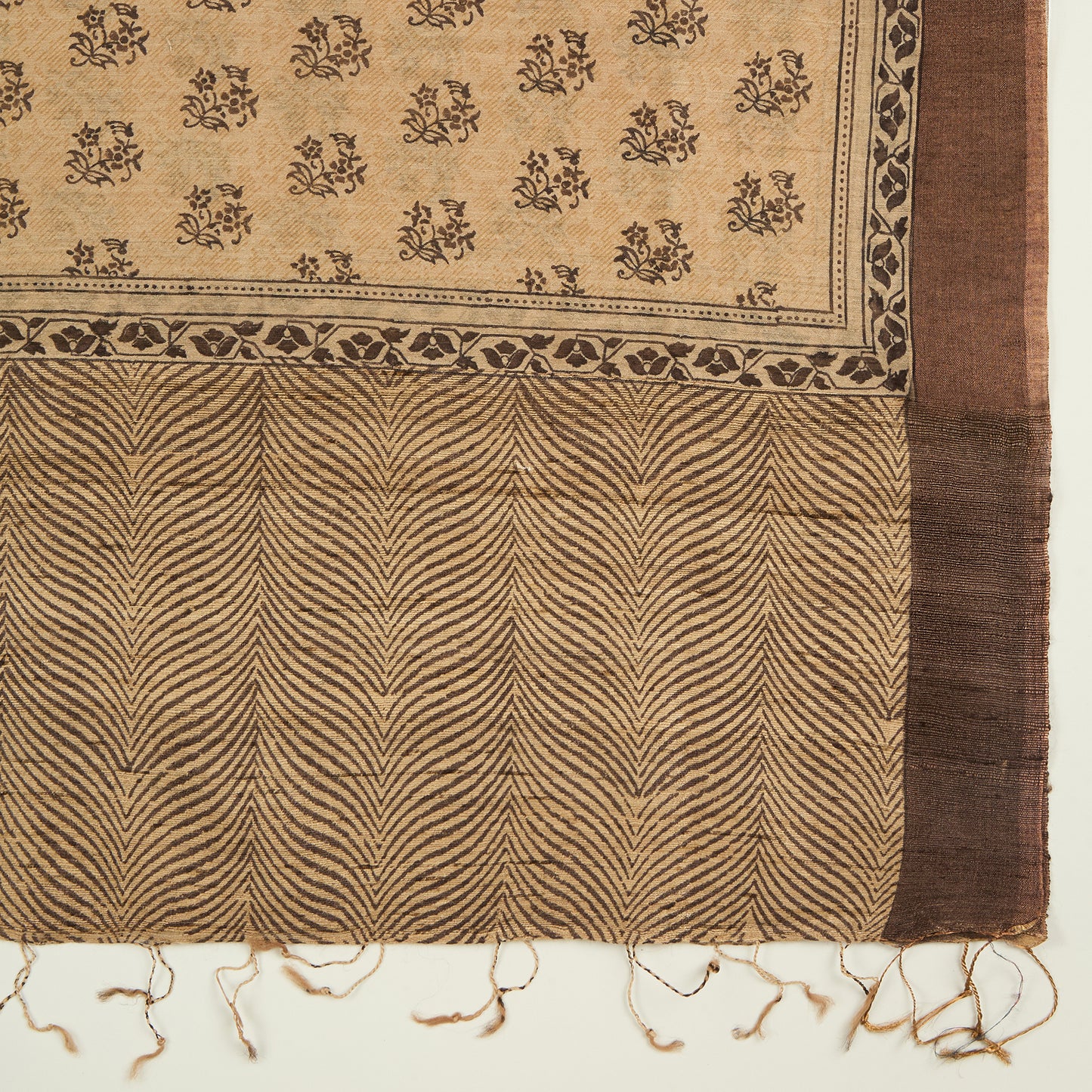 Dusty Grey Tussar Silk Printed Suit with Tussar Silk Dupatta