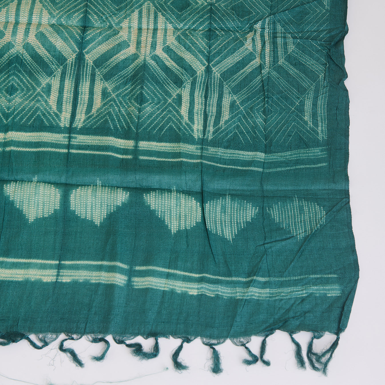 Green Tussar Silk Shibori Suit with Zari & Mirror Work