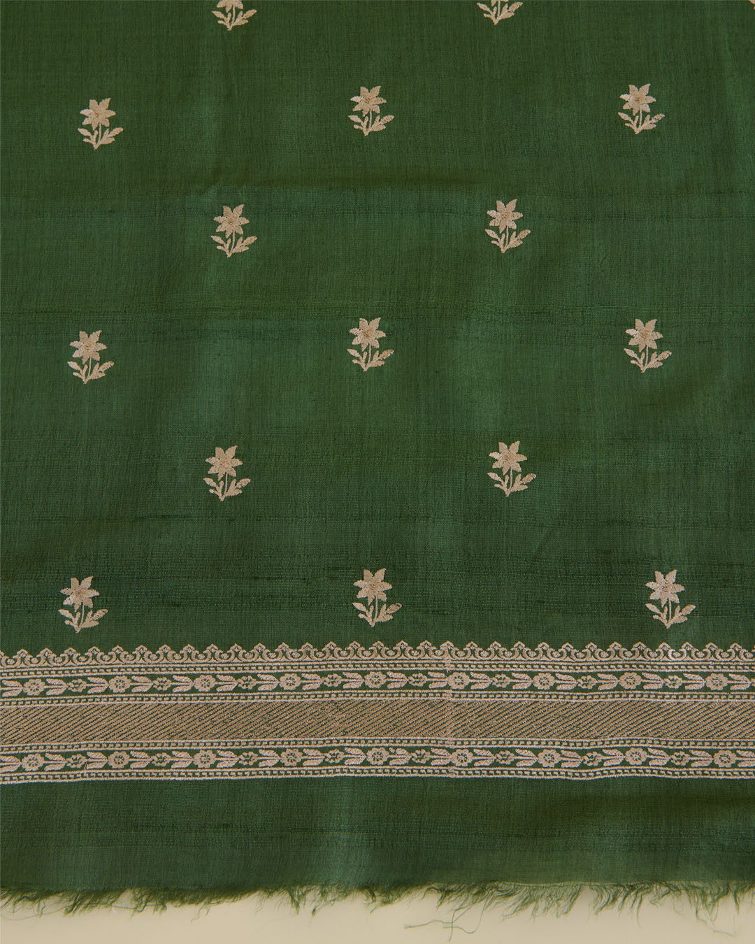 Green Tussar Silk Kurta with Resham & Zari Embroidery with Dupatta