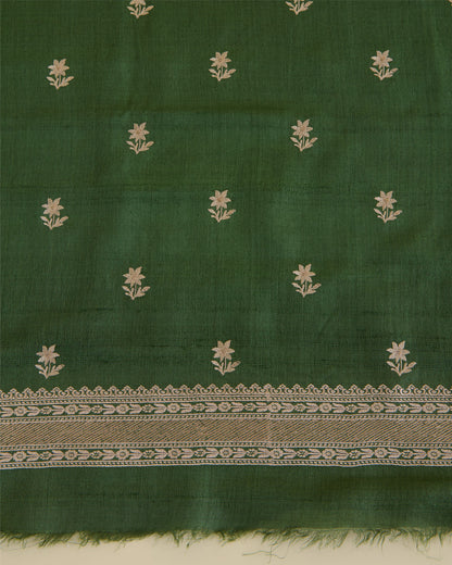 Tussar Silk Kurta with Resham & Zari Embroidery with Dupatta Green