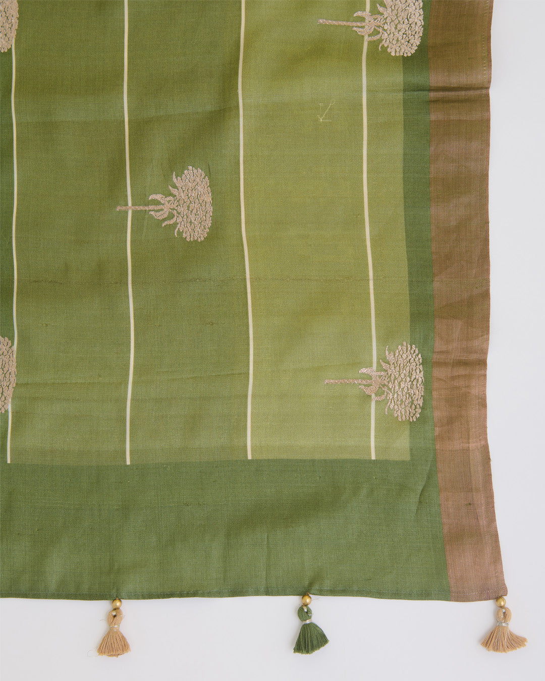 Green Tussar Silk Kurta with Resham & Zari Embroidery with Dupatta