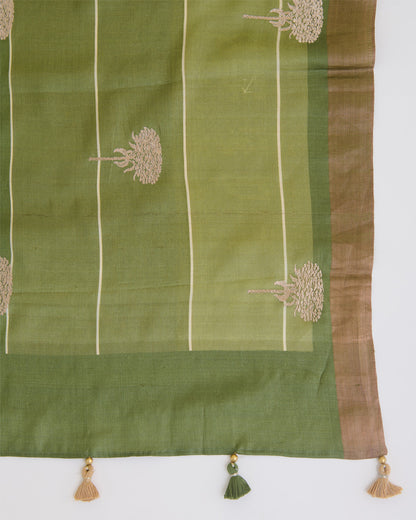 Tussar Silk Kurta with Resham & Zari Embroidery with Dupatta Green