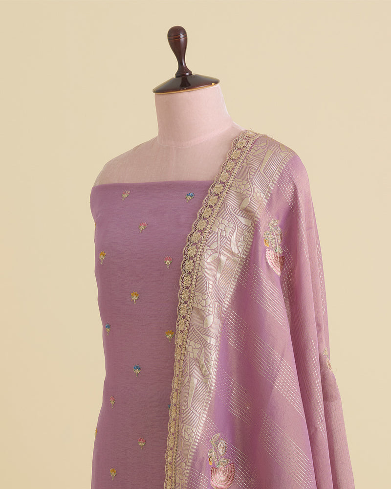 Lilac Matt Tissue Kurta Set with Sequin, Dori & Resham Embroidery