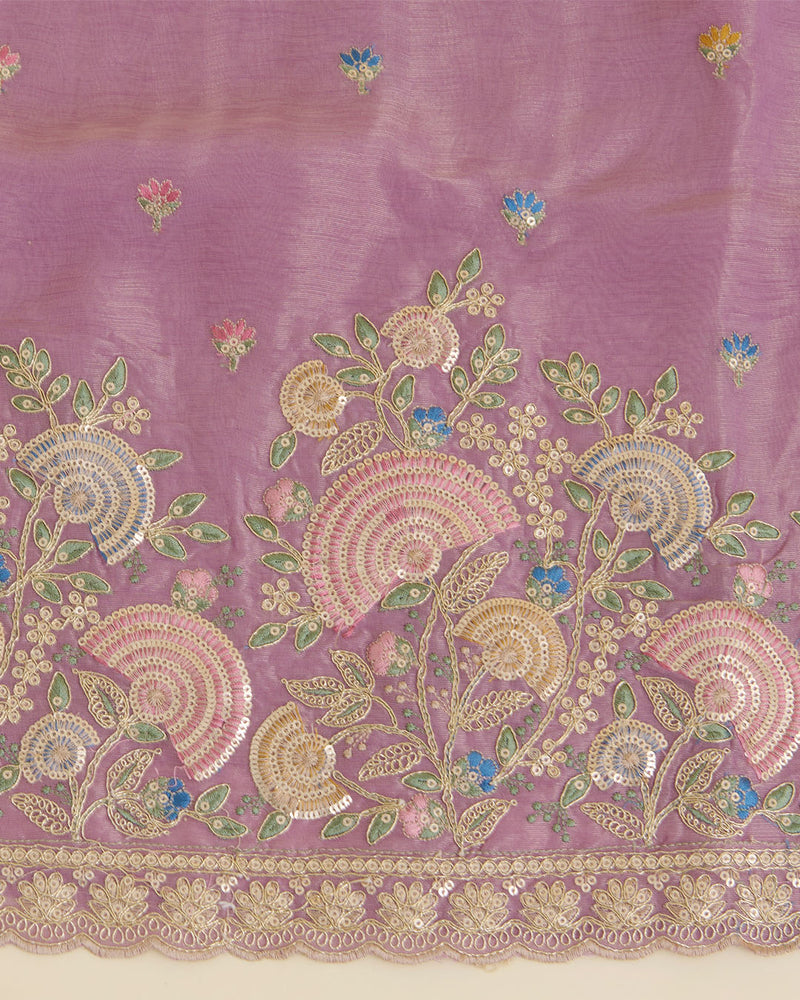 Lilac Matt Tissue Kurta Set with Sequin, Dori & Resham Embroidery