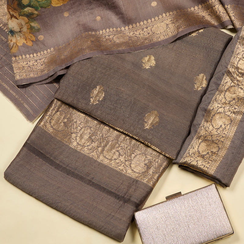 Mouse Tussar Silk Woven Kurta with Digital Dupatta