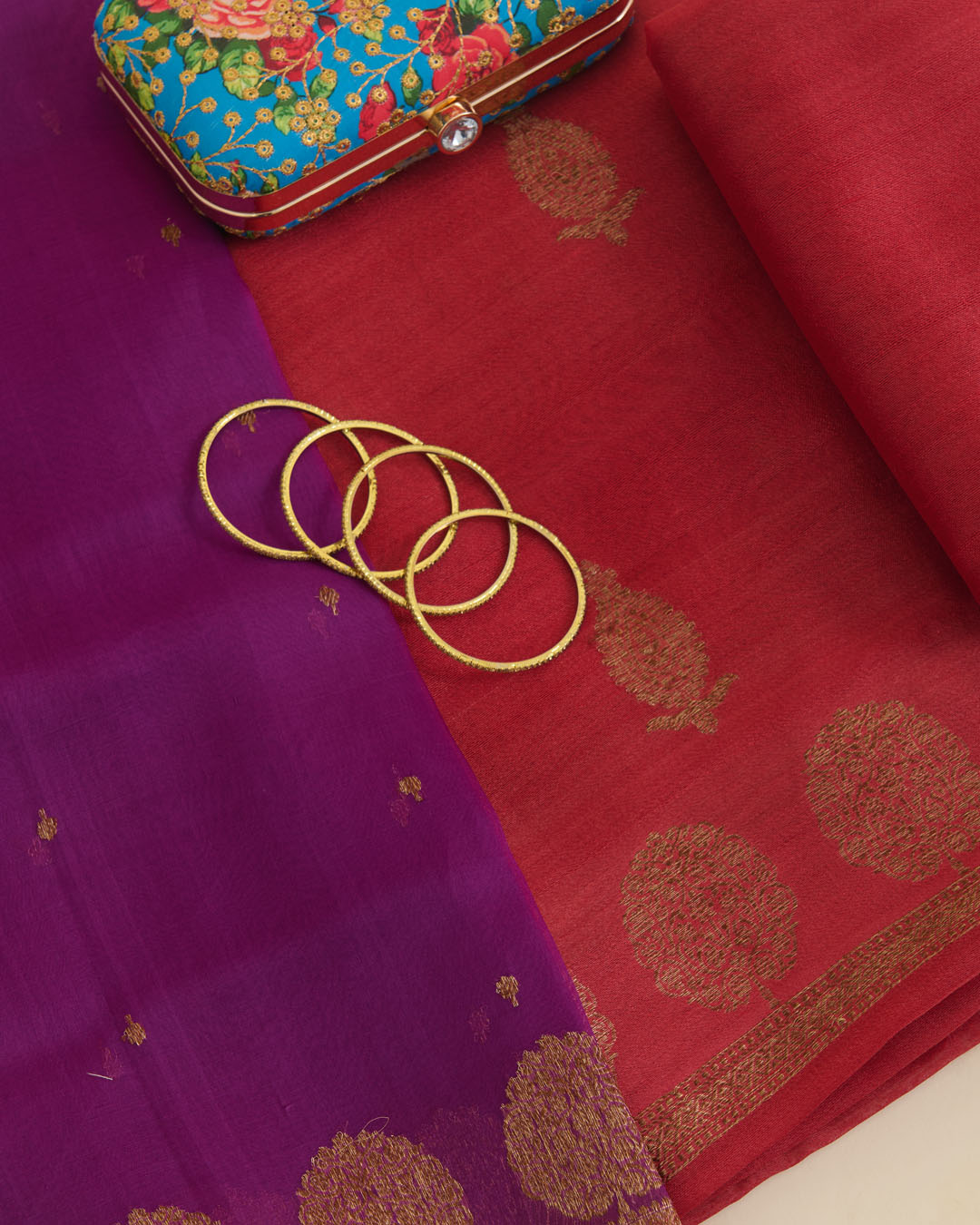 Maroon Tussar Silk Suit with Handwoven Buti & Organza Dupatta