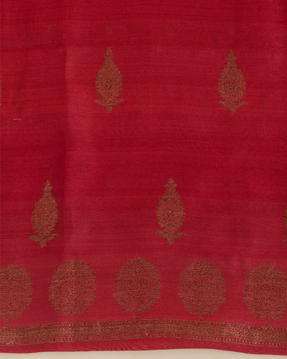 Maroon Tussar Silk Suit with Handwoven Buti & Organza Dupatta