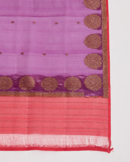 Maroon Tussar Silk Suit with Handwoven Buti & Organza Dupatta