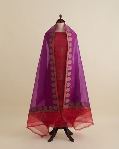 Maroon Tussar Silk Suit with Handwoven Buti & Organza Dupatta