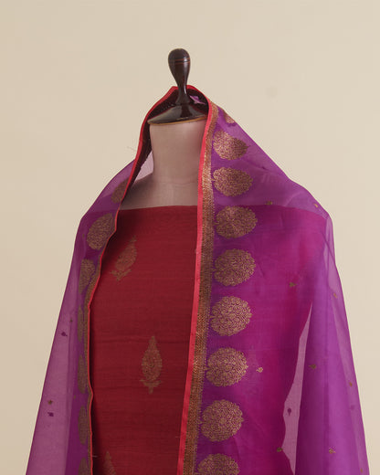 Maroon Tussar Silk Suit with Handwoven Buti & Organza Dupatta