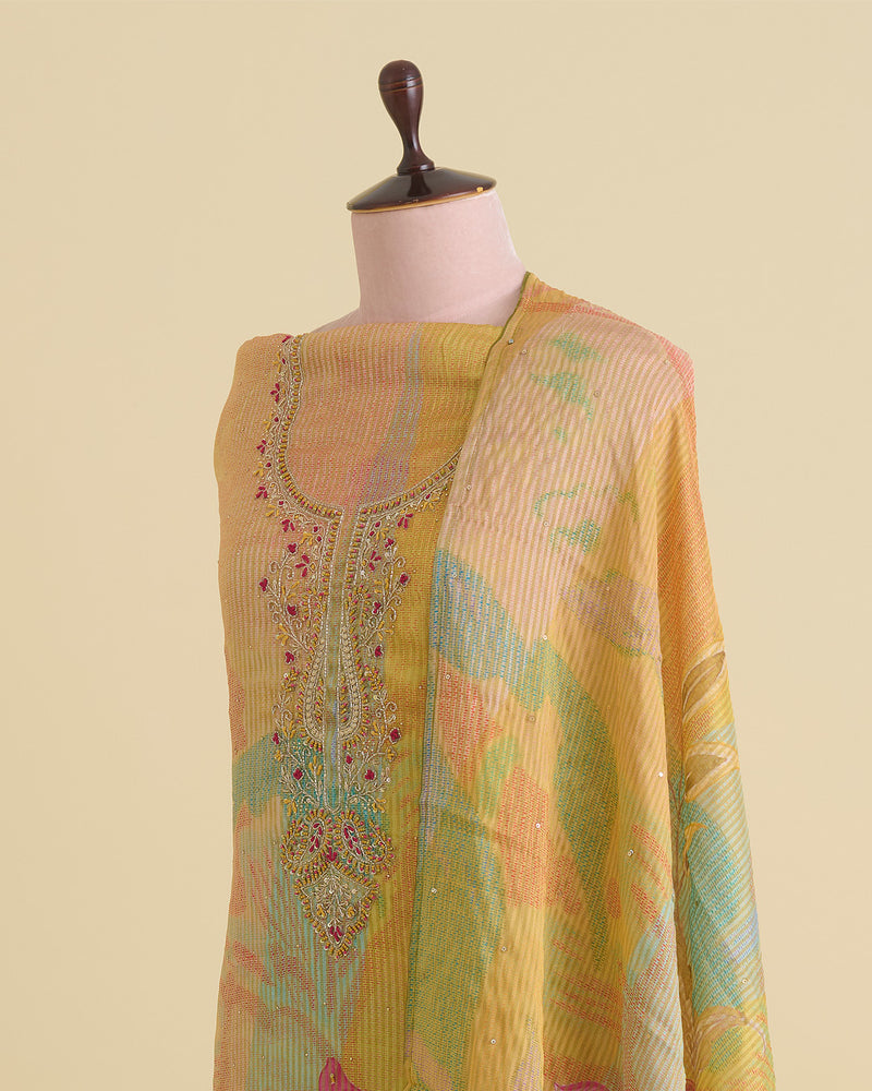 Multi Colour Printed Tissue Kurta with Zardosi & Sequin Embroidery