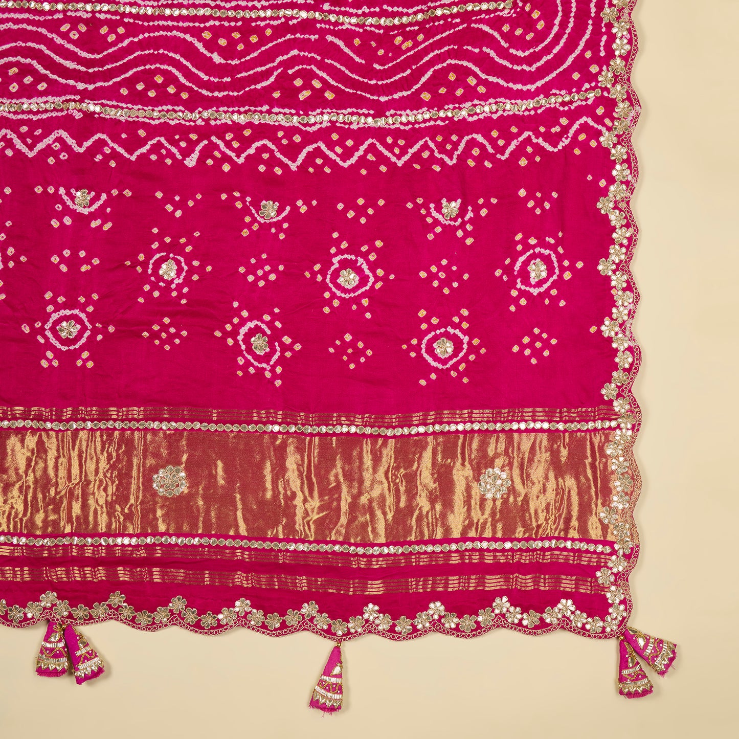 Onion Pink Colour Silk tissue woven kurta with gota
