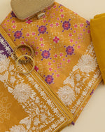 Ochre Yellow Tussar Silk Patola Kurta with Parsi Embroidery and Bandhej Dupatta