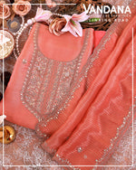 Peach Tissue Woven Suit with Embroidered Dupatta & Crepe Bottom