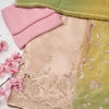 Peach Tissue Woven Kurta Set with Cutdana & Pearl Embroidery