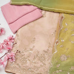 Peach Tissue Woven Kurta Set with Cutdana & Pearl Embroidery