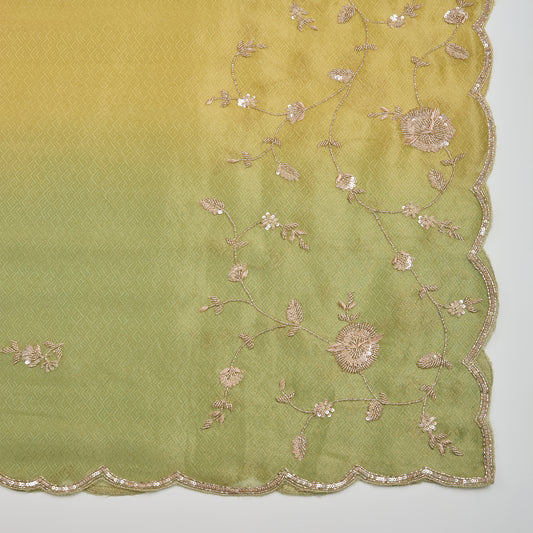 Peach Tissue Woven Kurta Set with Cutdana & Pearl Embroidery