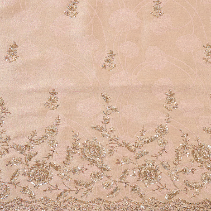 Peach Tissue Woven Kurta Set with Cutdana & Pearl Embroidery