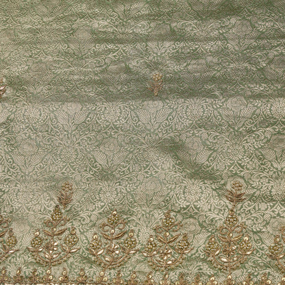 Pista Green Silk Woven Kurta Set with Gota Work