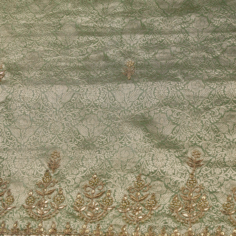 Pista Green Silk Woven Kurta Set with Gota Work