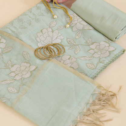 Pista Green Tissue Chanderi Embroidered Suit