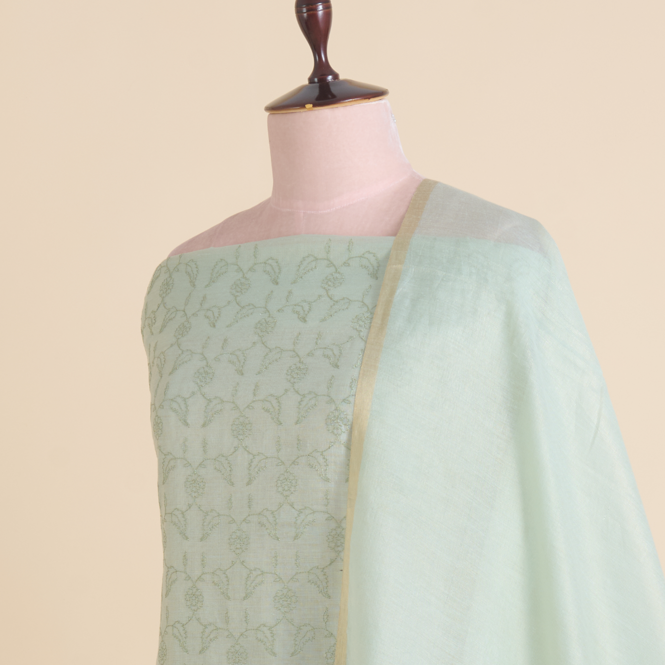 Pista Green Tissue Chanderi Embroidered Suit