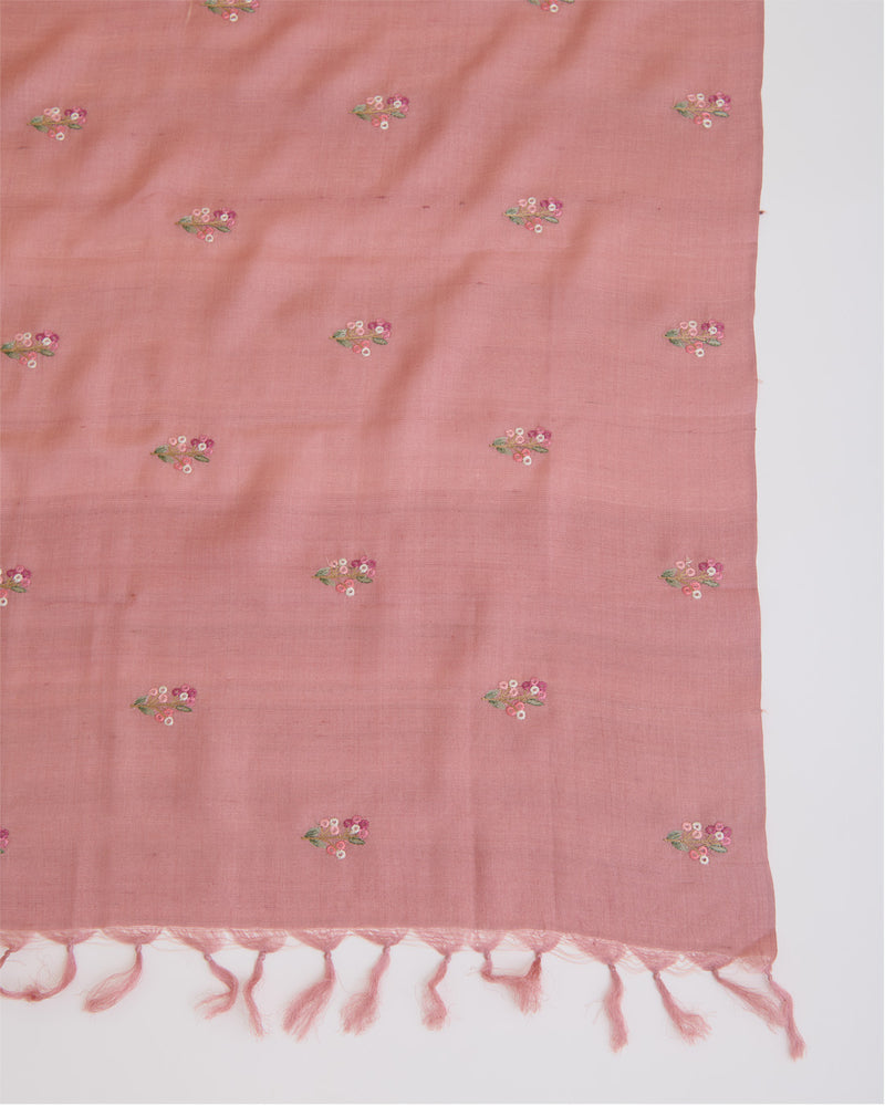 Peach Tussar Silk Kurta with Resham Embroidery & Matching Dupatta Suit Piece
