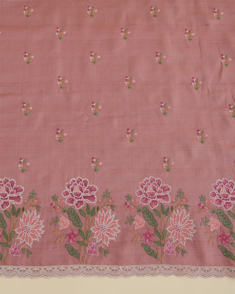 Peach Tussar Silk Kurta with Resham Embroidery & Matching Dupatta Suit Piece