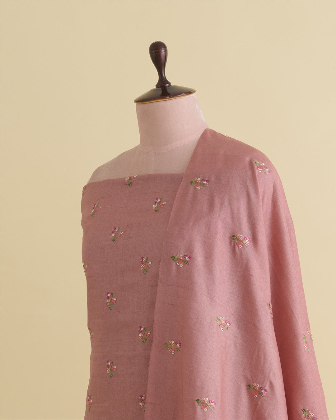 Peach Tussar Silk Kurta with Resham Embroidery & Matching Dupatta Suit Piece