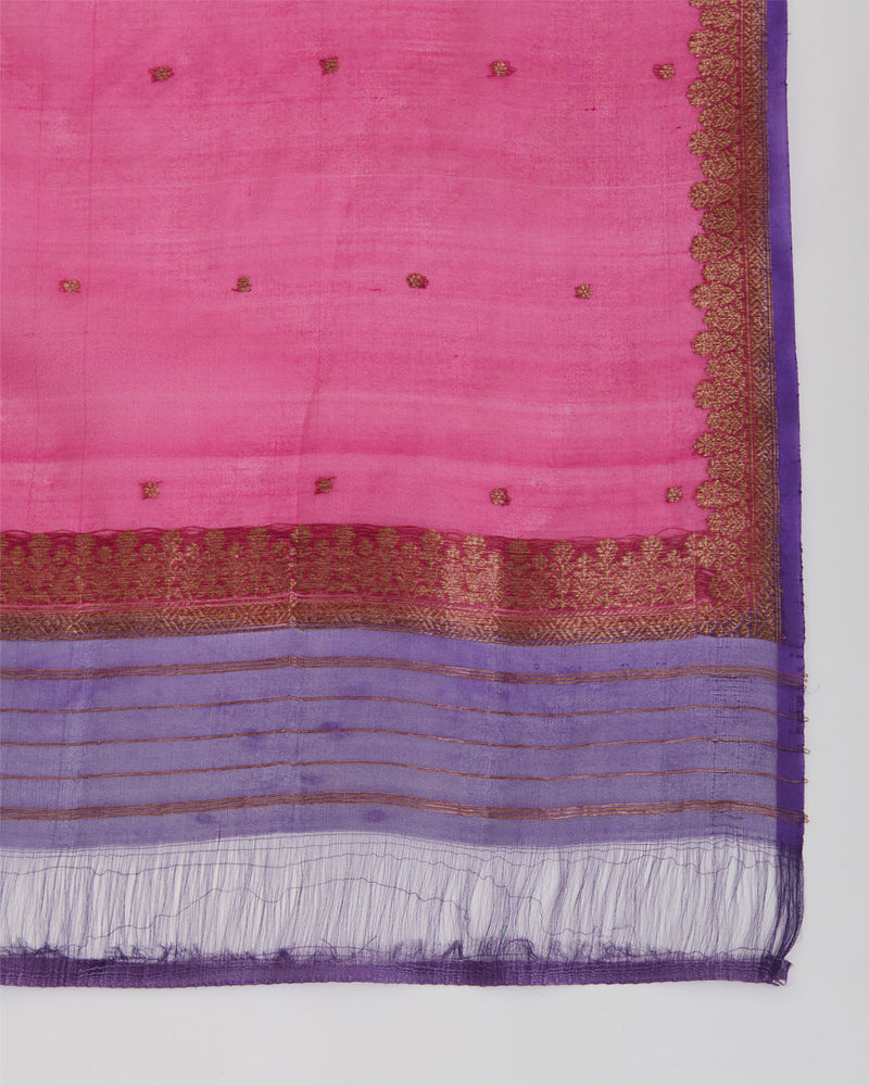 Purple Tussar Silk Suit with Woven Butta Kurta and Organza Dupatta