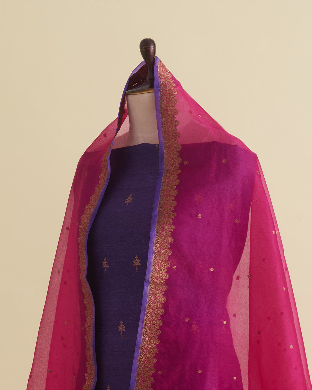 Purple Tussar Silk Suit with Woven Butta Kurta and Organza Dupatta