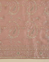 Peach Silk Tissue Kurta Suit Piece with Zardozi, Sequins & Pearl Work