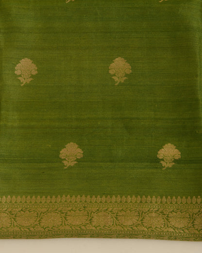 Sage Green Tussar Silk Suit with Handwoven Buti & Dupatta